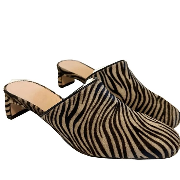 NEW J Crew Layla Mule Heels Calf Skin Pony Hair Tiger Zebra Print US 5 - Picture 1 of 5